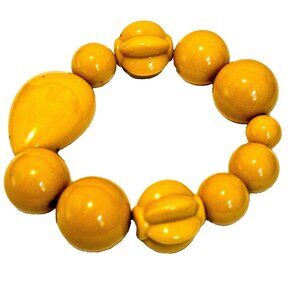 Vintage Chunky Goldenrod Mustard Yellow Acrylic Beaded Stretch Bracelet
